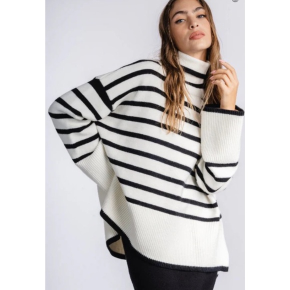 Silk & Salt Striped Sweater in Black and White, Sz M (NWT) - Picture 2 of 7